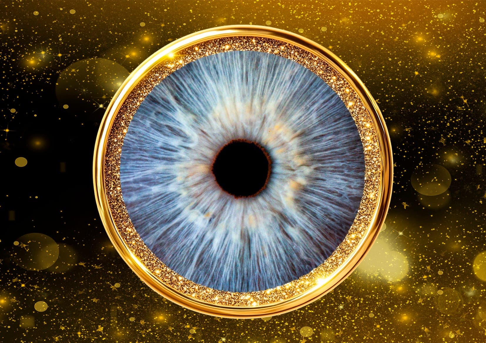 Montage artistique d'iris en anneau doré